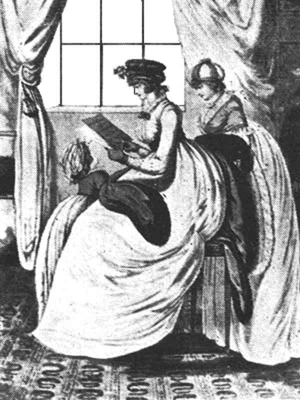 dMorning dress reading to child on fashion carpet 1799